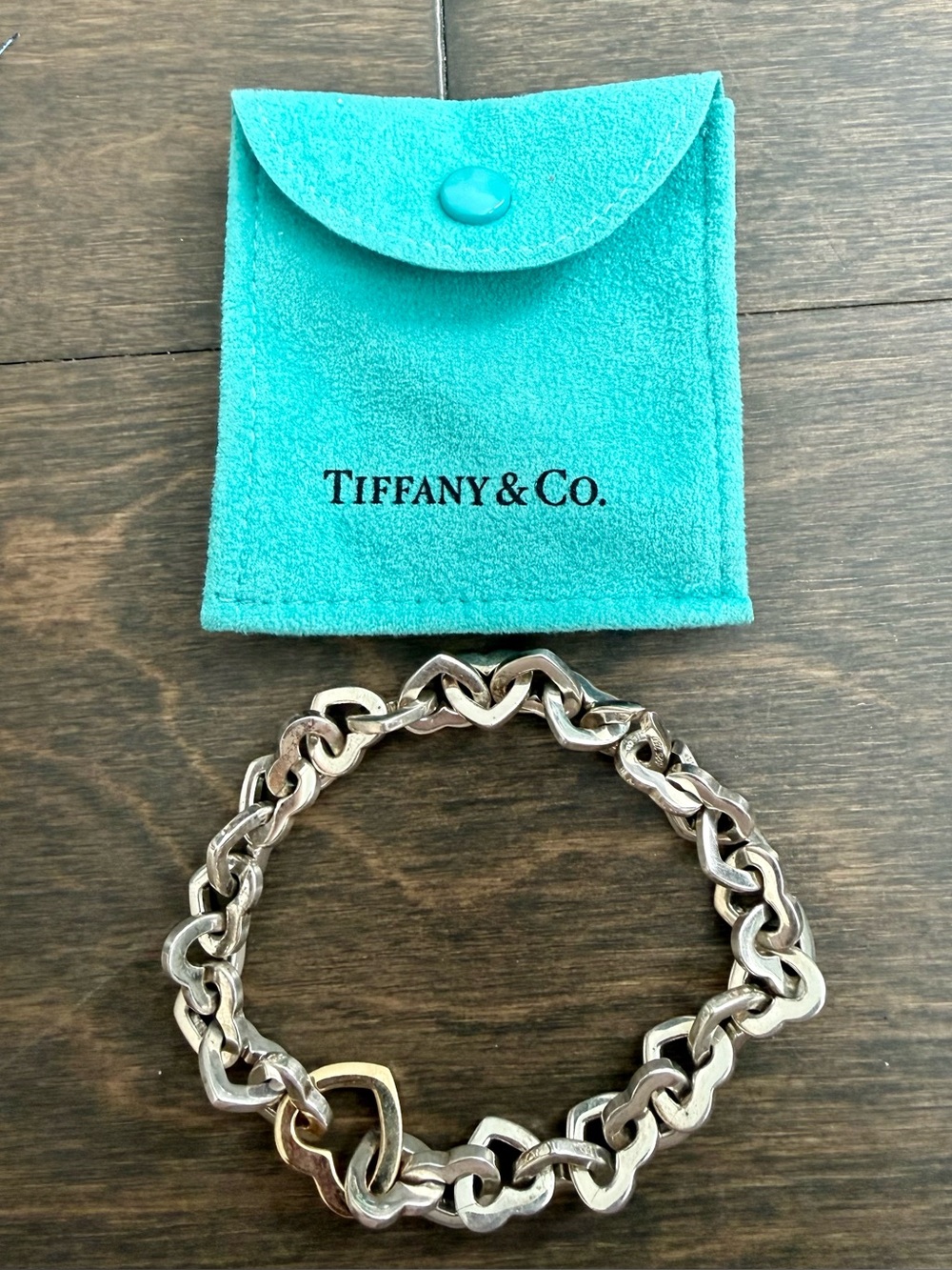 Tiffany & Co. Silver/Gold Heart Link Bracelet
